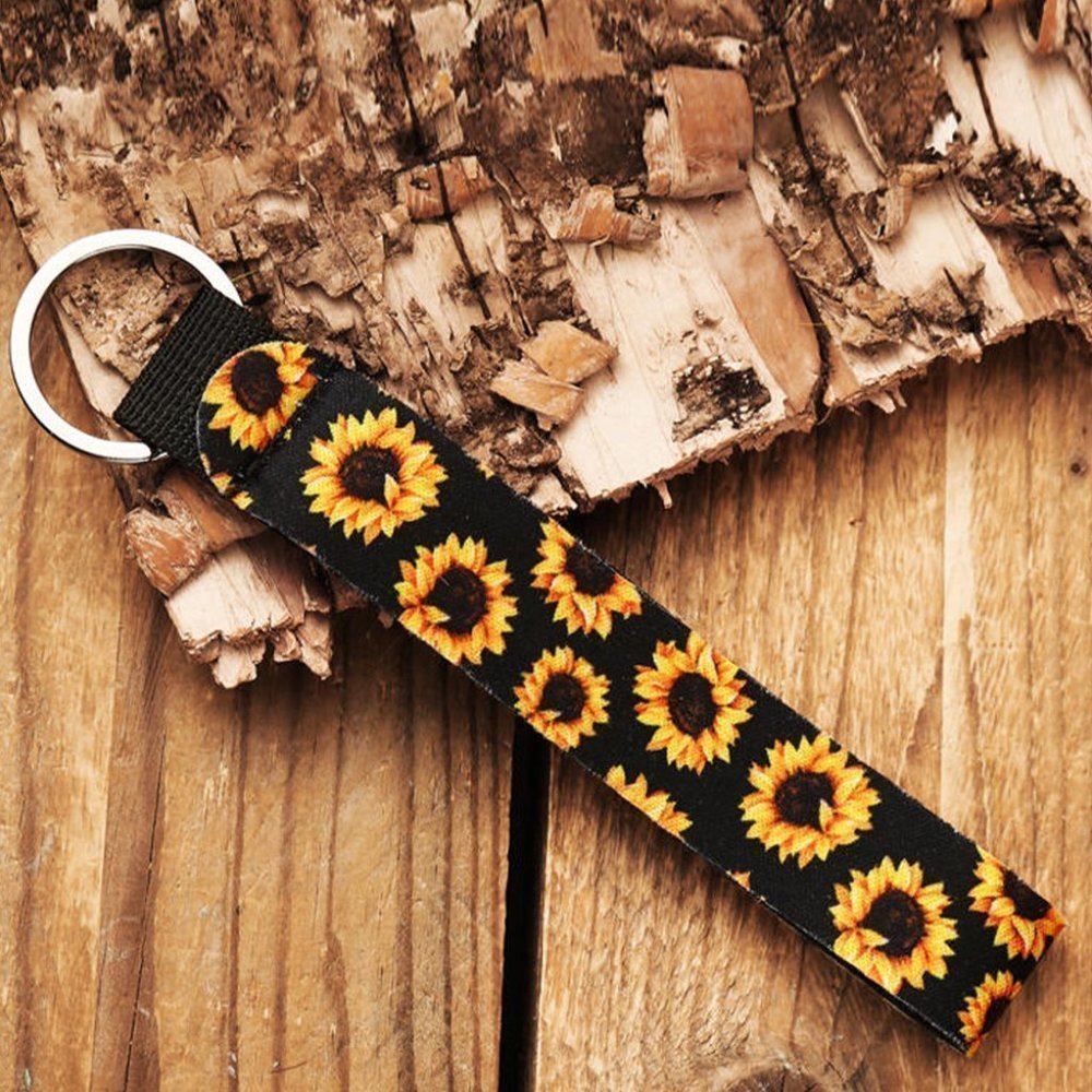 𝅺black Sunflower Print Keychain